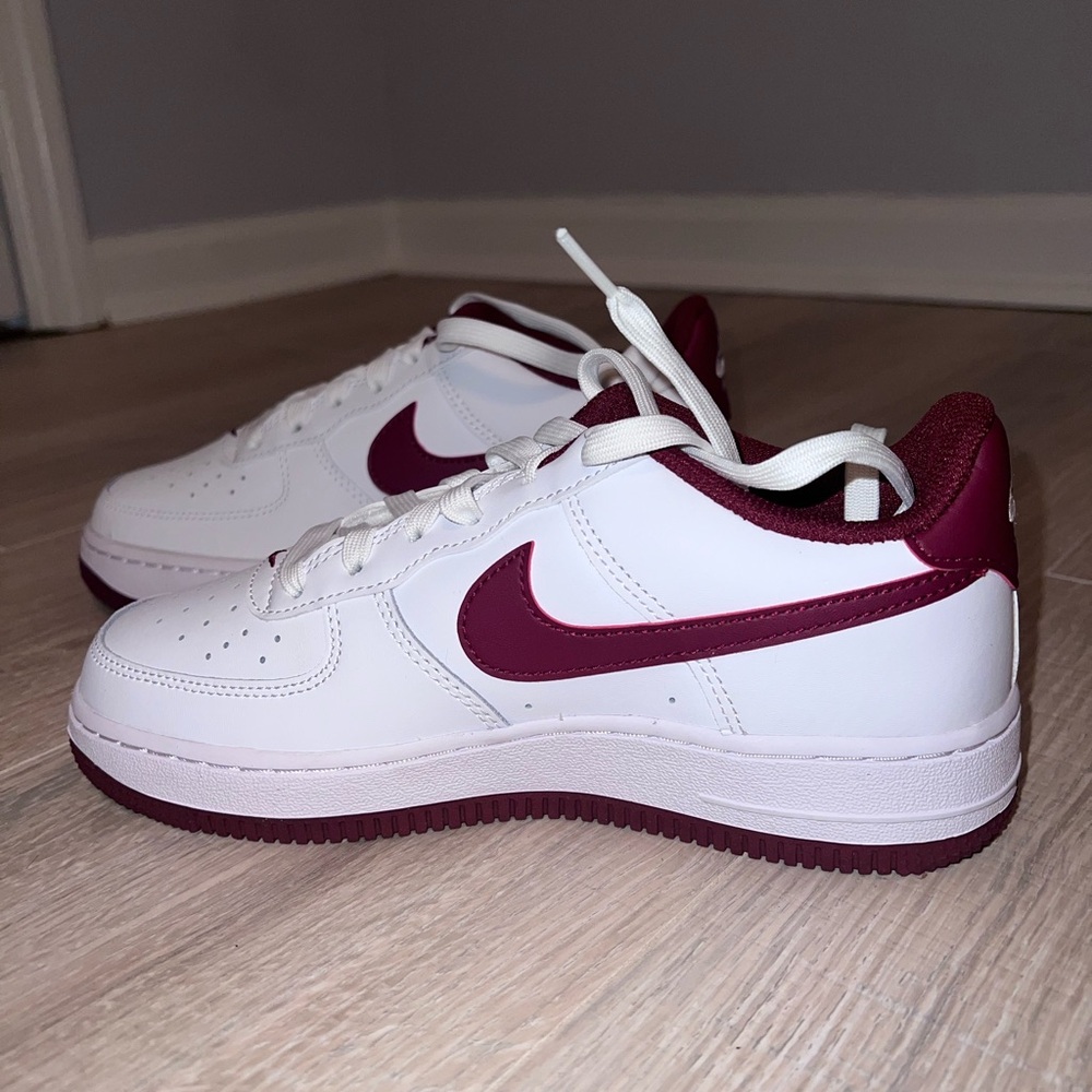 Kid’s Nike White/Burgundy Air Force 1 Sneakers